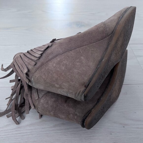 Zara Fringe Suede Wedge Shoes Tan ( Sz 40 / 9 ) - Picture 4 of 6